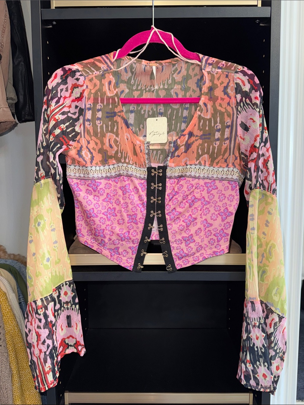 Free People Multi-Pattern Cropped Patchwork Top - Pink & Green Accents
